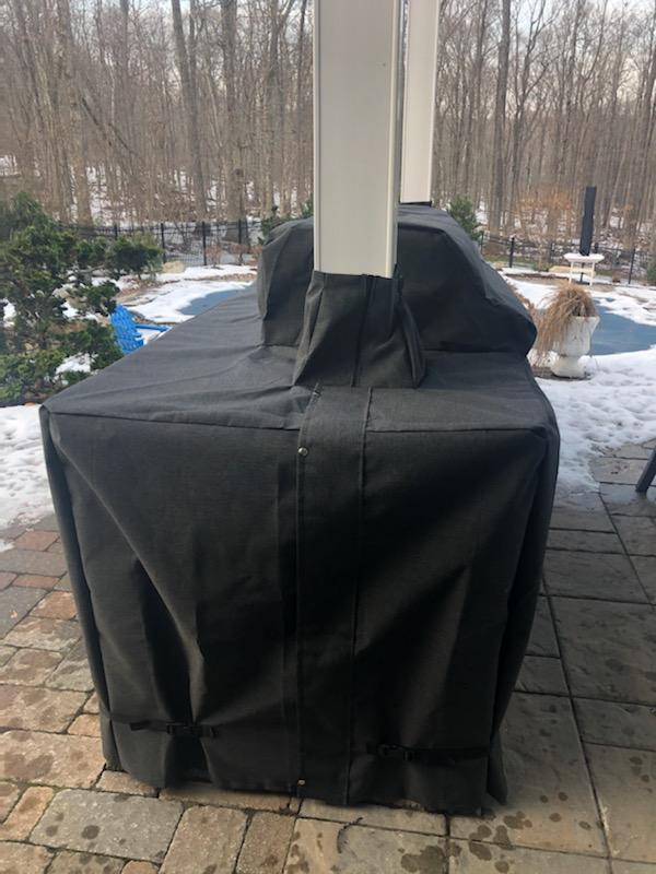Outdoor grill with custom fabric cover