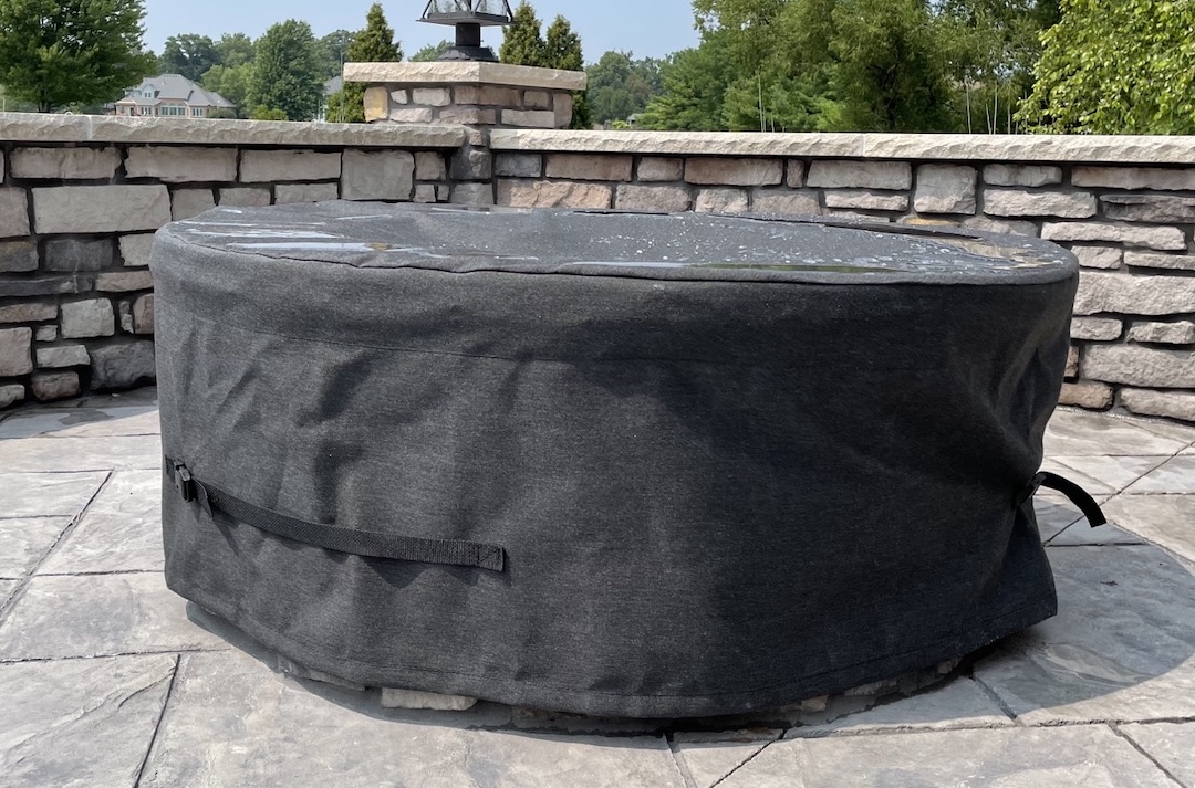 Round firepit with custom fabric cover